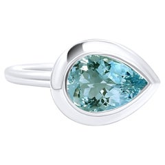 Anillo Solitario Natural Aguamarina 6.5 Oro 14k W 1.60 TCW Certificado