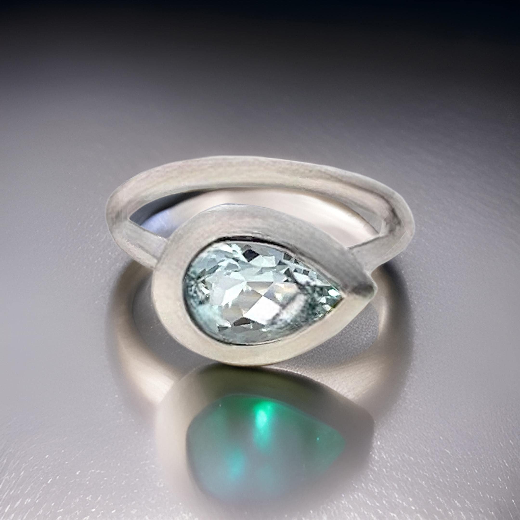 Natürlicher Solitär Aquamarin Ring Größe 6,5 14k W Gold 1,60 Karat zertifiziert (Gemischter Schliff) im Angebot