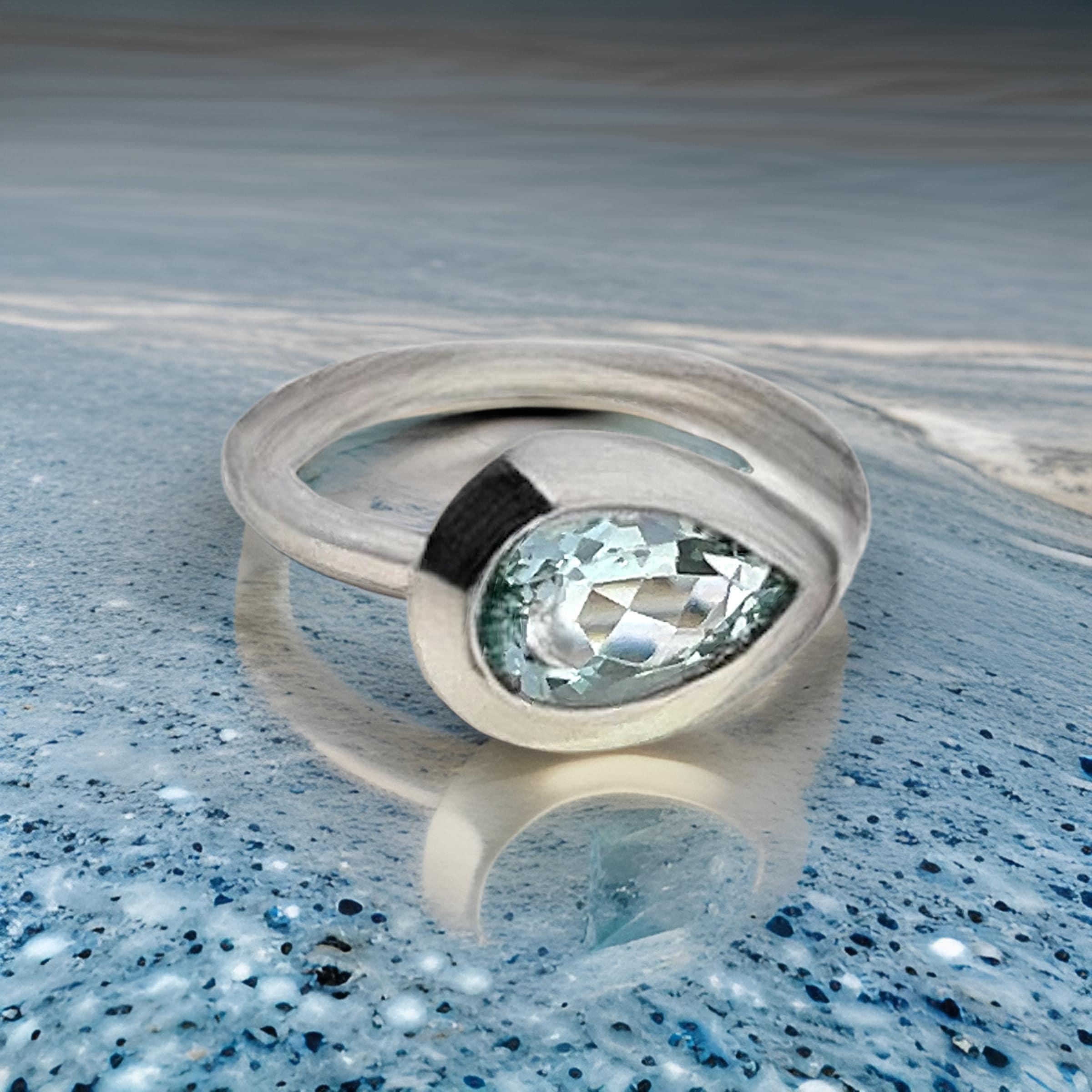 Natürlicher Solitär Aquamarin Ring Größe 6,5 14k W Gold 1,60 Karat zertifiziert im Angebot 1