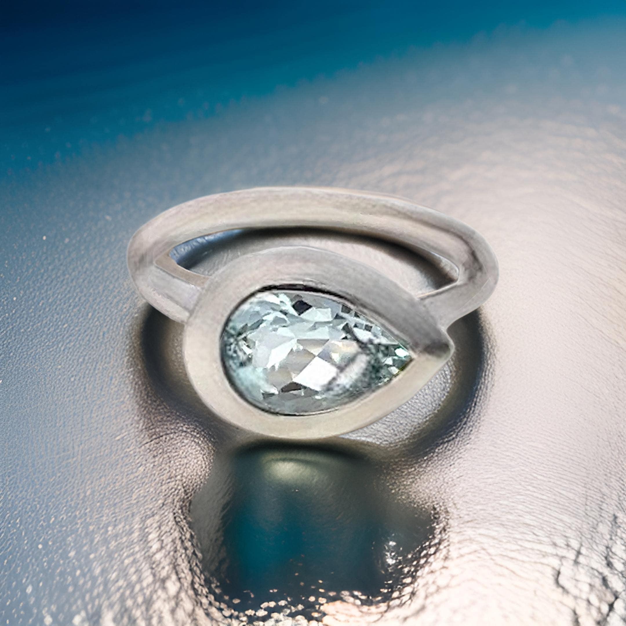 Natürlicher Solitär Aquamarin Ring Größe 6,5 14k W Gold 1,60 Karat zertifiziert im Angebot 2