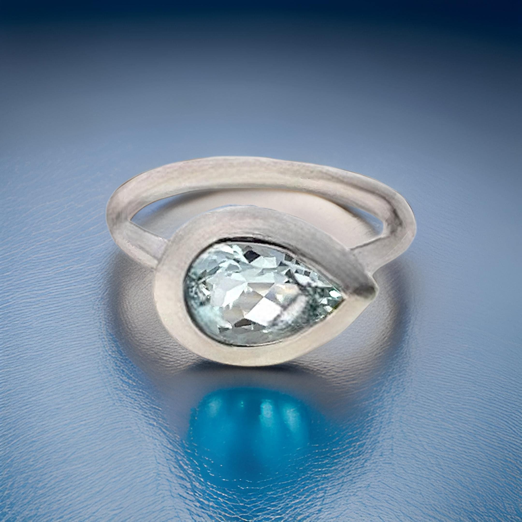 Natürlicher Solitär Aquamarin Ring Größe 6,5 14k W Gold 1,60 Karat zertifiziert im Angebot 3