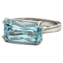 Anillo Solitario Natural Aguamarina Talla 6.5 Oro 14k W 2.71 Cts Certificado