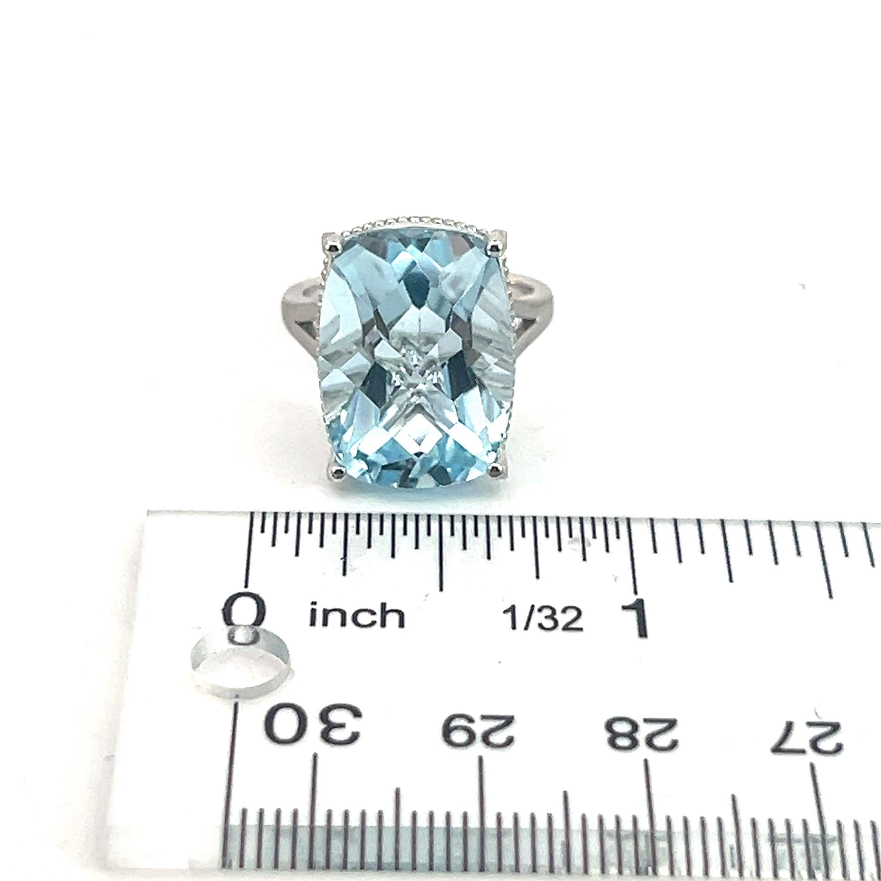 Natural Solitaire Blue Topaz Ring 6.5 14k W Gold 19.58 Cts Certified For Sale 5
