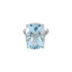Anello solitario naturale di topazio blu 6,5 in oro 14k W con 19,58 carati certificati