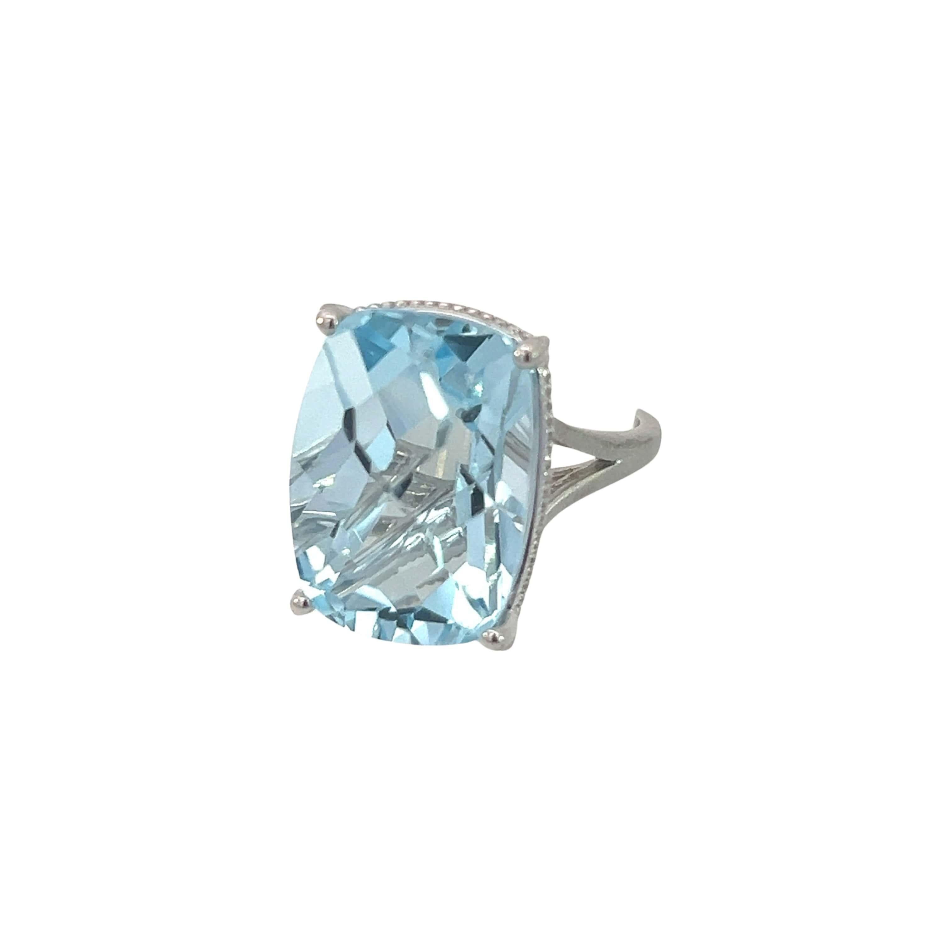 Natural Solitaire Blue Topaz Ring 6.5 14k W Gold 19.58 Cts Certified For Sale 3