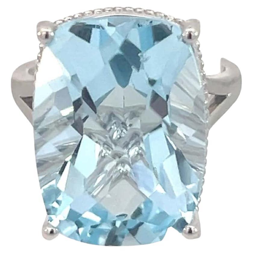 Natural Solitaire Blue Topaz Ring 6.5 14k W Gold 19.58 Cts Certified