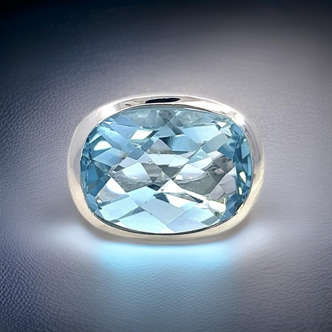 Anillo Solitario Natural Topacio Azul Talla 6.5 Oro de 14k W 17.35 Cts Certificado en Nuevo estado para la venta en Brooklyn, NY