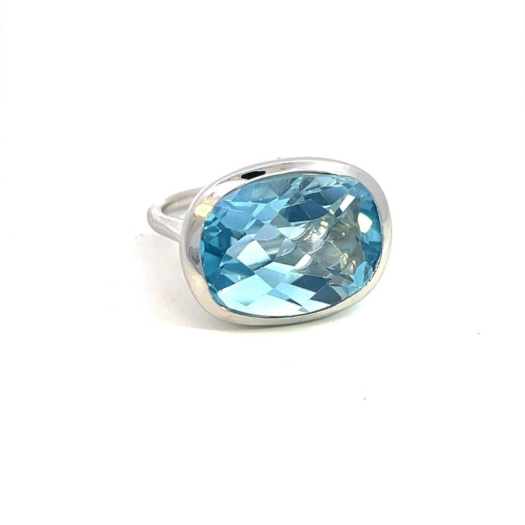 De las mujeres Anillo Solitario Natural Topacio Azul Talla 6.5 Oro de 14k W 17.35 Cts Certificado en venta