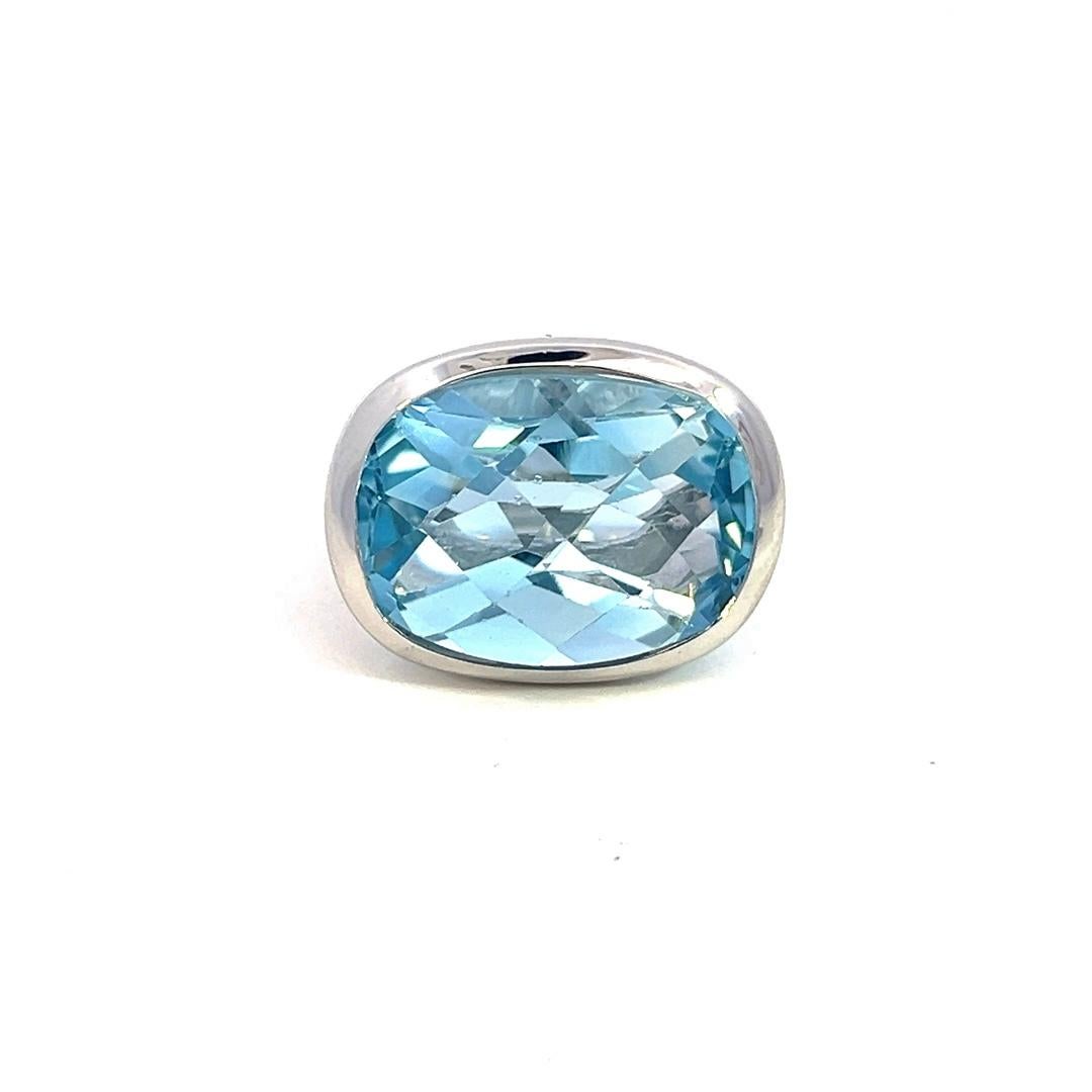 Anillo Solitario Natural Topacio Azul Talla 6.5 Oro de 14k W 17.35 Cts Certificado en venta 1