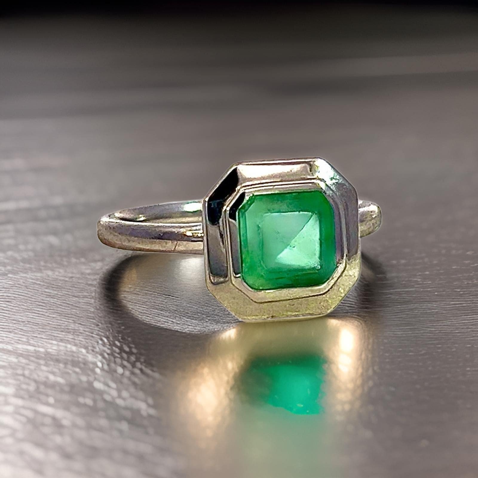 Emerald Cut Natural Solitaire Colombian Emerald Ring 6.5 14k W Gold 1.35 Cts Certified For Sale