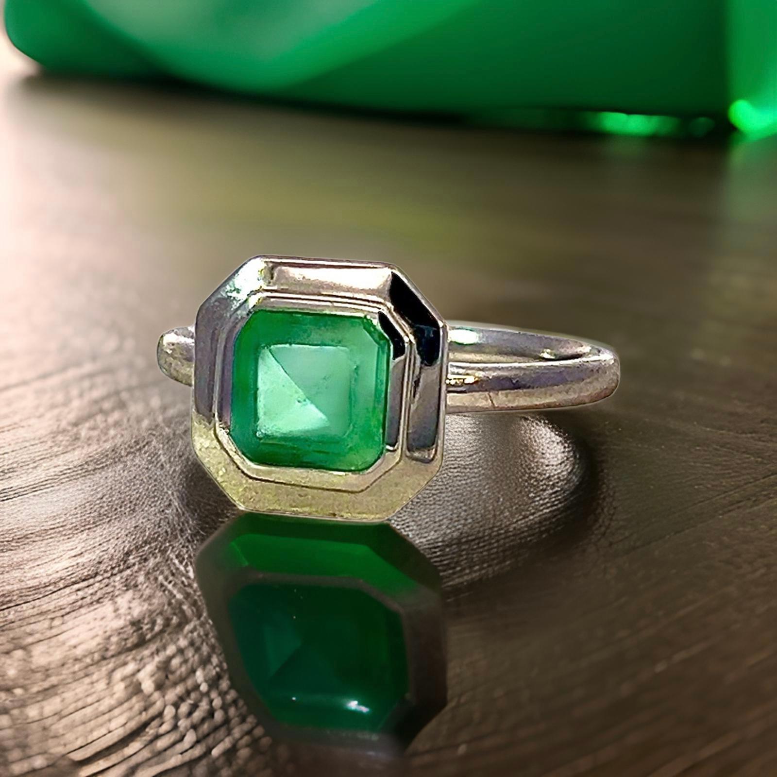 Natural Solitaire Colombian Emerald Ring 6.5 14k W Gold 1.35 Cts Certified For Sale 1