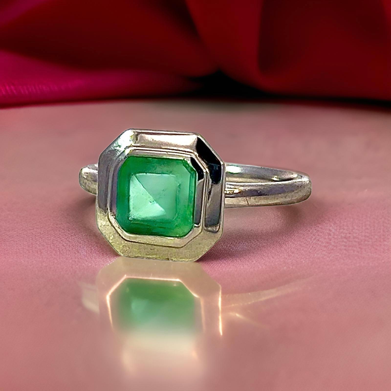 Natural Solitaire Colombian Emerald Ring 6.5 14k W Gold 1.35 Cts Certified For Sale 3