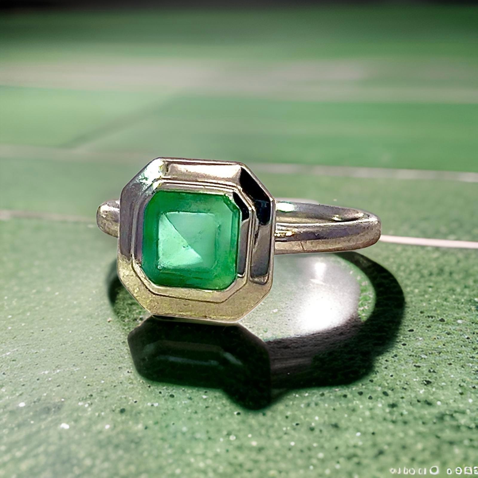 Natural Solitaire Colombian Emerald Ring 6.5 14k W Gold 1.35 Cts Certified For Sale 4
