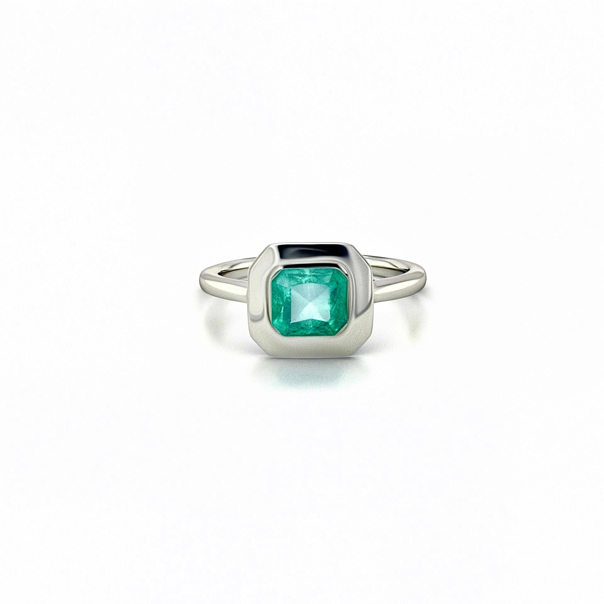 Emerald Cut Natural Solitaire Colombian Emerald Ring Size 6.5 14k W Gold 1.22 Cts Certified For Sale