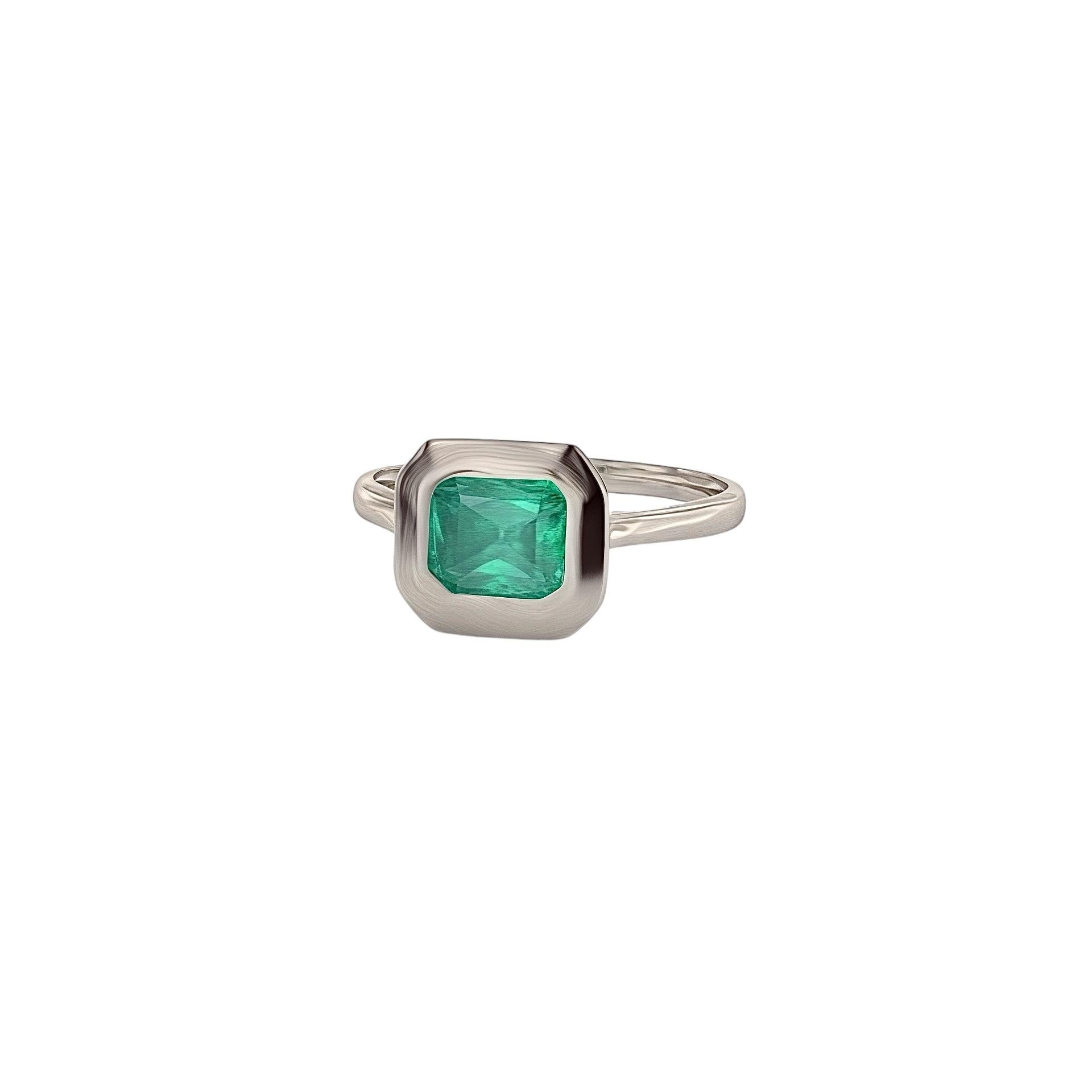 Natural Solitaire Colombian Emerald Ring Size 6.5 14k W Gold 1.22 Cts Certified In New Condition For Sale In Brooklyn, NY