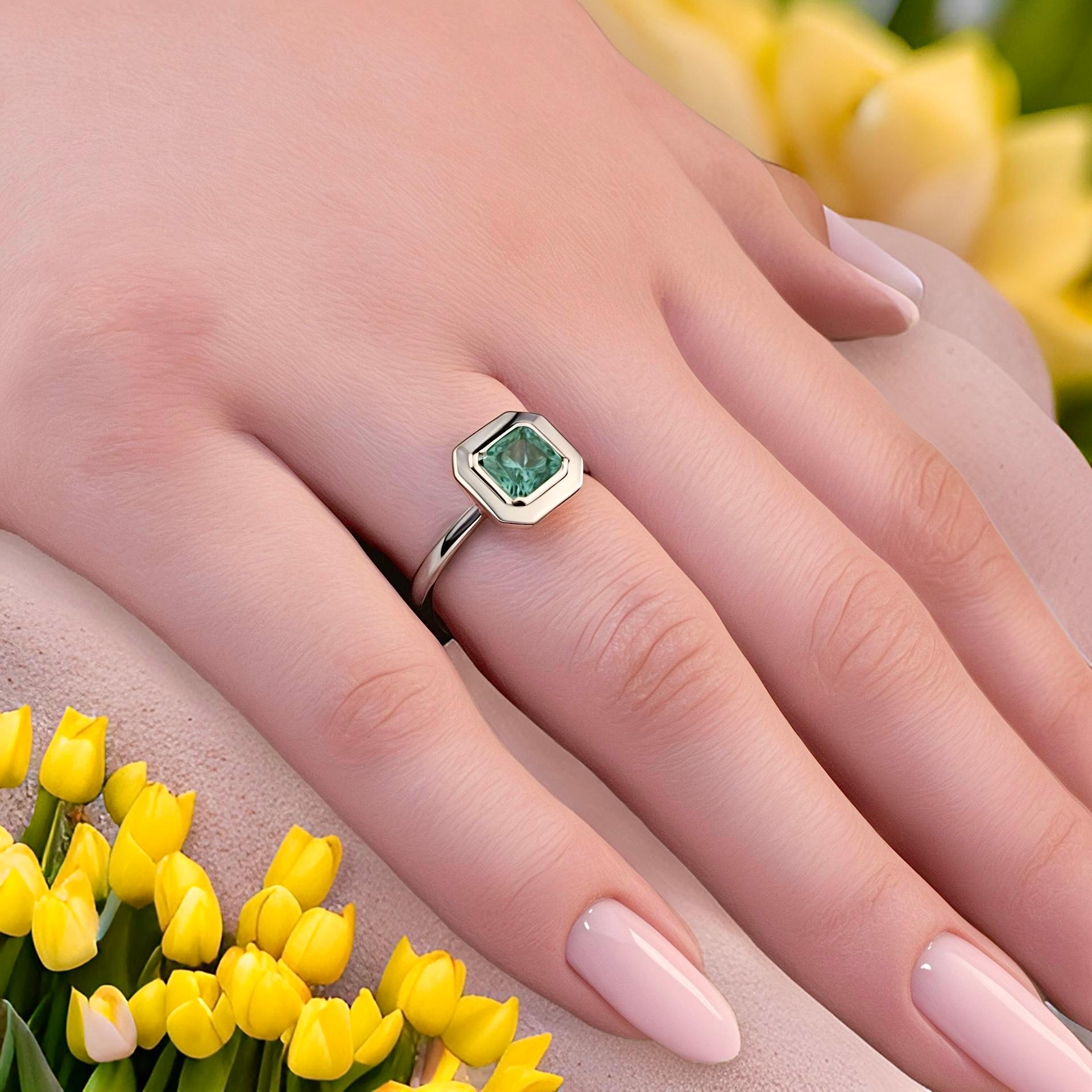 Women's Natural Solitaire Colombian Emerald Ring Size 6.5 14k W Gold 1.22 Cts Certified For Sale