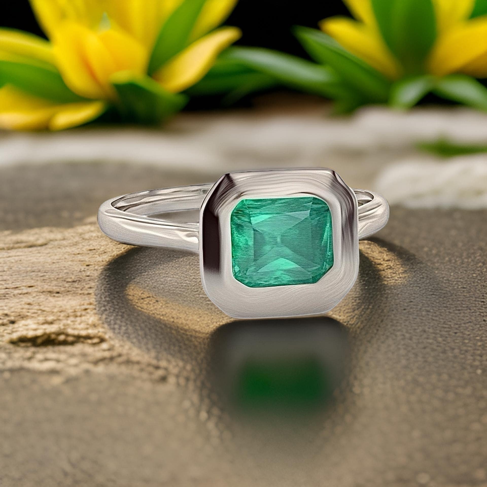 Natural Solitaire Colombian Emerald Ring Size 6.5 14k W Gold 1.22 Cts Certified For Sale 1
