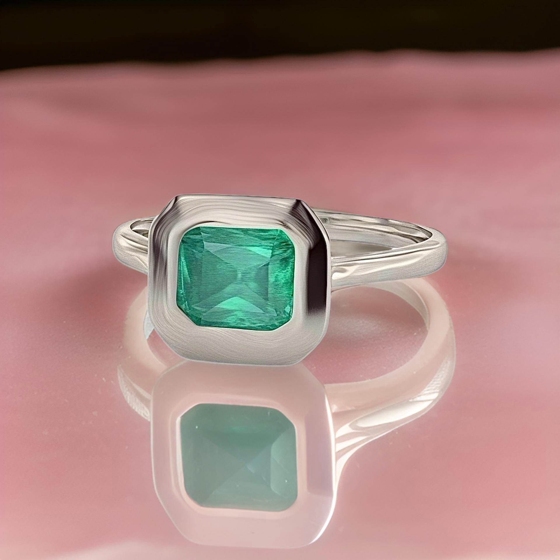 Natural Solitaire Colombian Emerald Ring Size 6.5 14k W Gold 1.22 Cts Certified For Sale 2