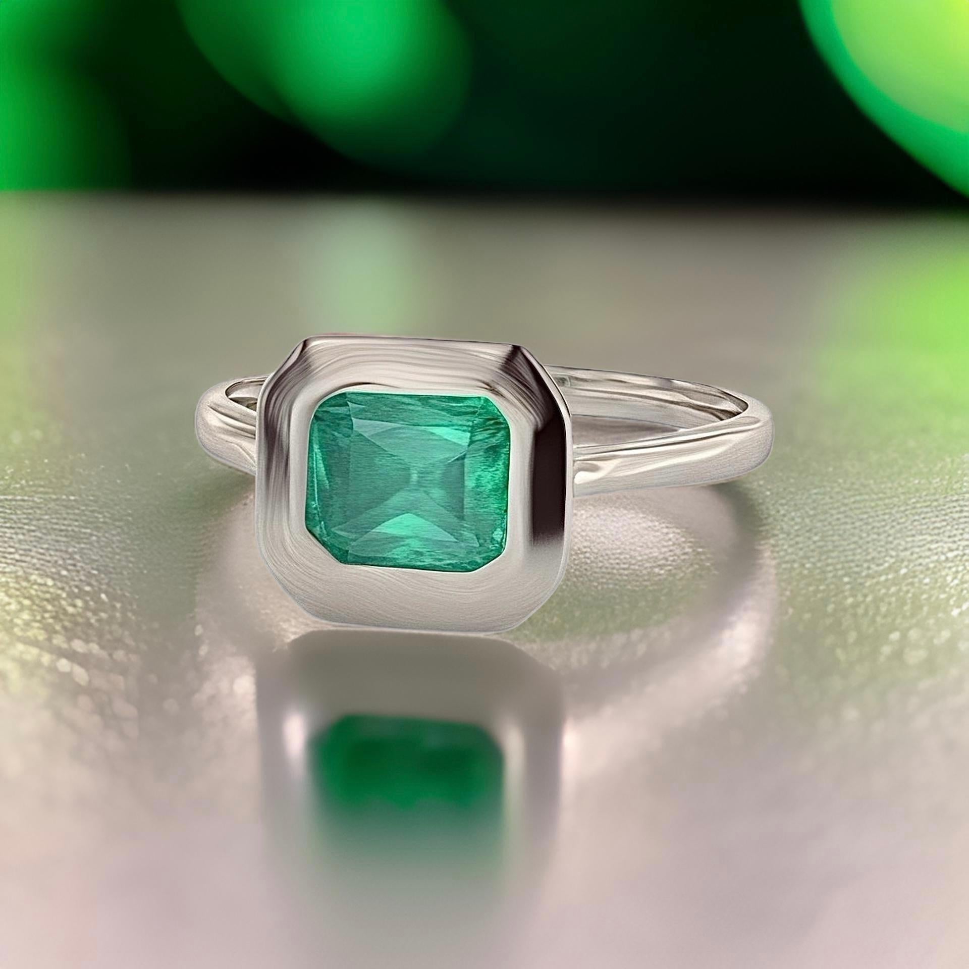 Natural Solitaire Colombian Emerald Ring Size 6.5 14k W Gold 1.22 Cts Certified For Sale 3