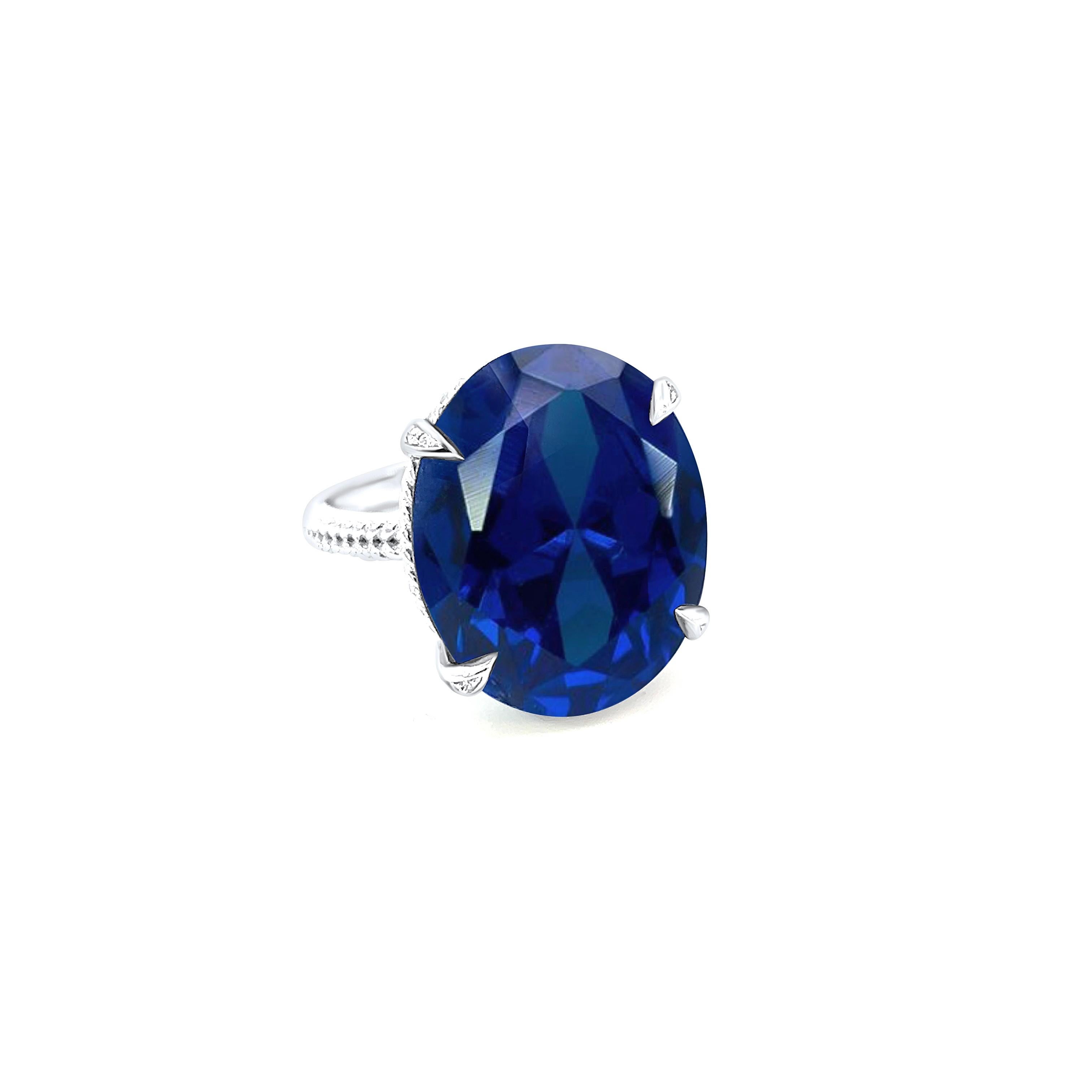 Mixed Cut Natural Solitaire Composite Sapphire Ring 6.5 14k WG 16.63 TCW Certified For Sale