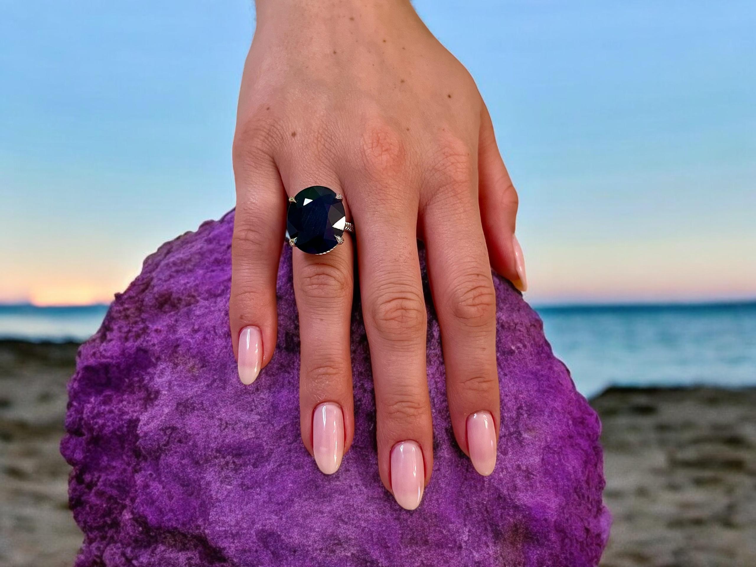 Women's Natural Solitaire Composite Sapphire Ring 6.5 14k WG 16.63 TCW Certified For Sale