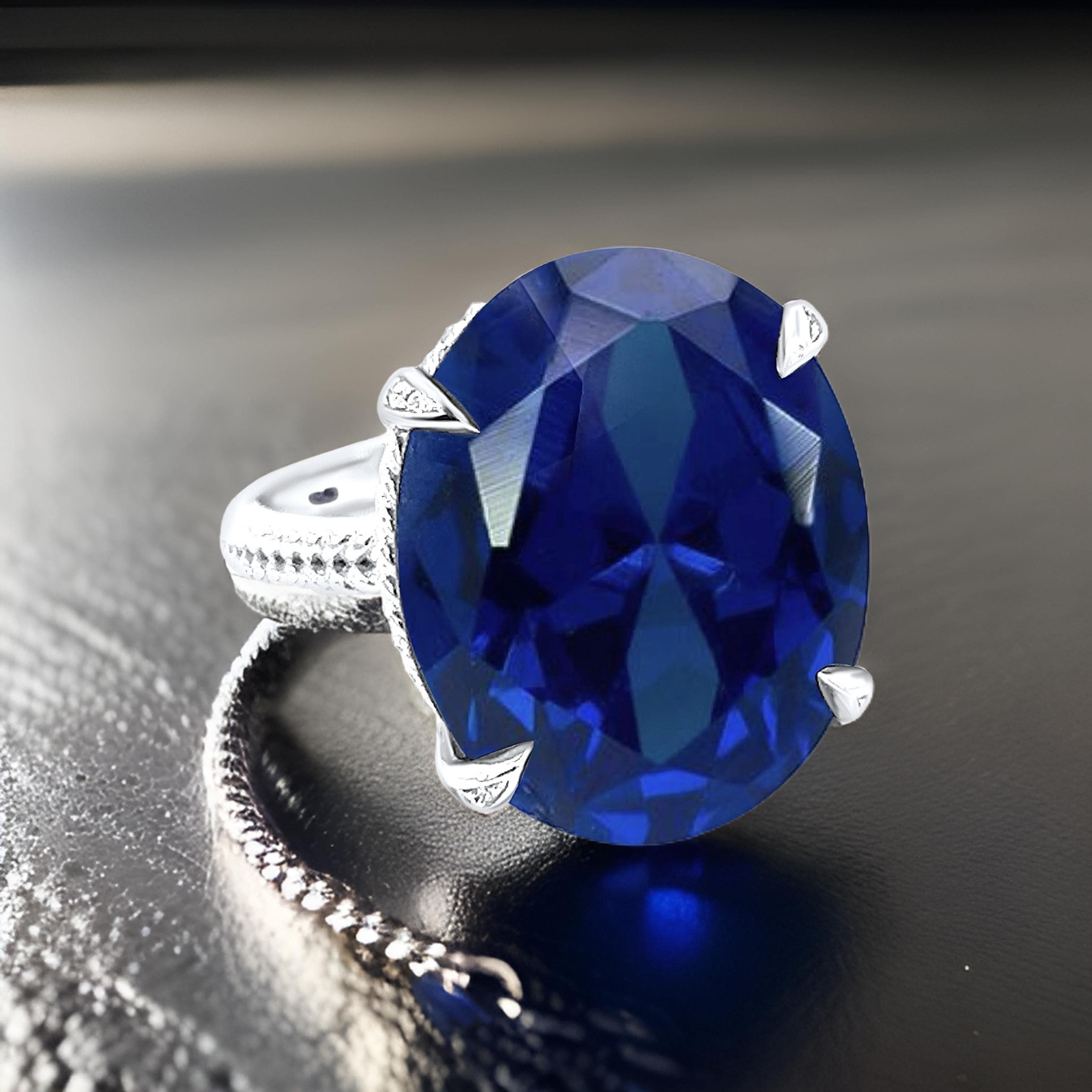 Natural Solitaire Composite Sapphire Ring 6.5 14k WG 16.63 TCW Certified For Sale 2