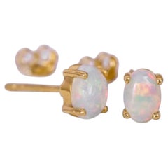 Natural Opal Solitaire Stud Earrings in 14k Yellow Gold, India