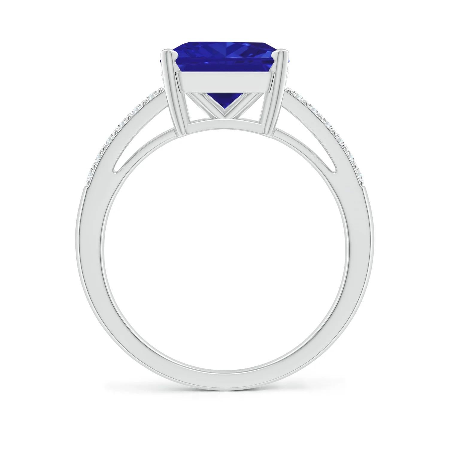 Im Angebot: Natürlicher Solitär im Smaragdschliff 3,25 Karat Tansanit geteilter Schaft Ring aus Platin () 2