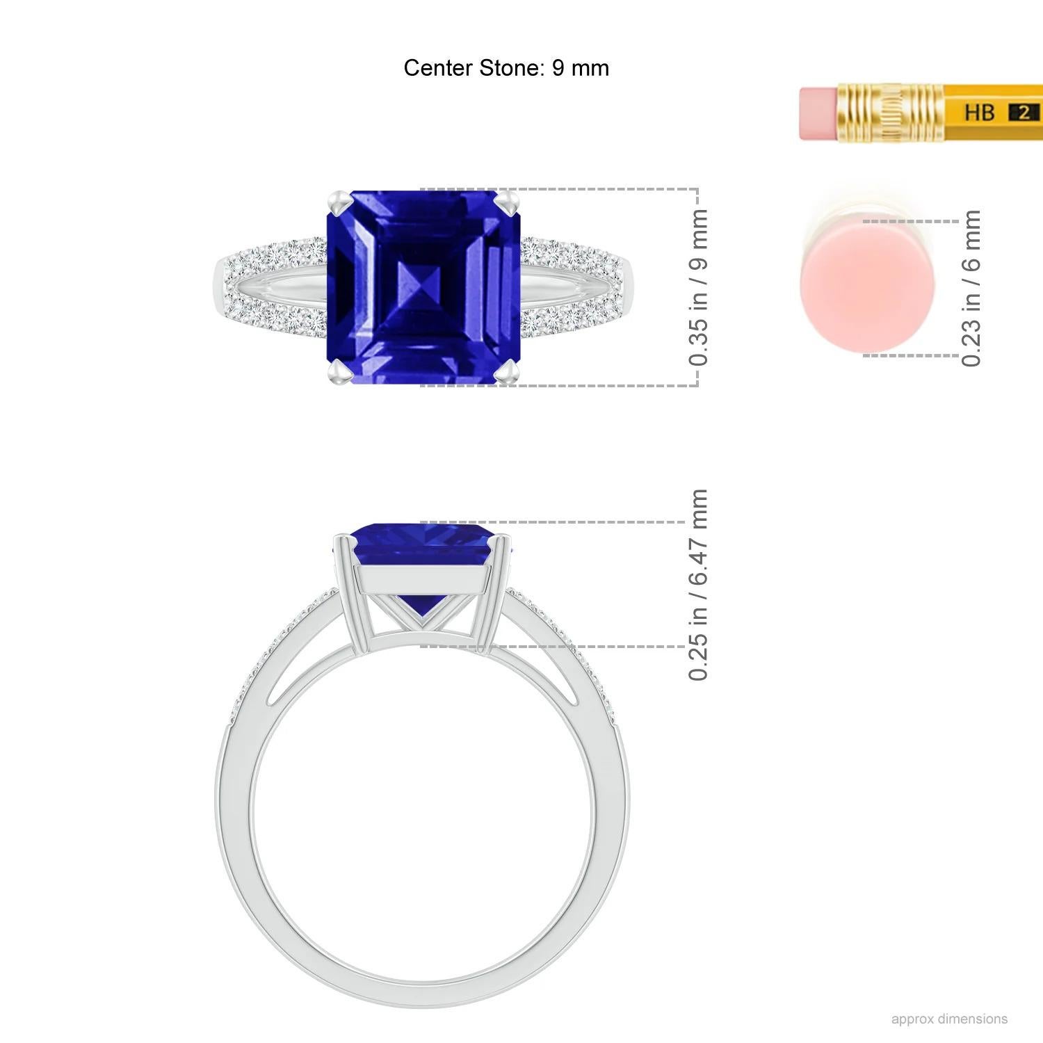 Im Angebot: Natürlicher Solitär im Smaragdschliff 3,25 Karat Tansanit geteilter Schaft Ring aus Platin () 4