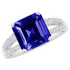 Bague à tige fendue en platine avec tanzanite solitaire naturelle taille émeraude de 3,25 carats