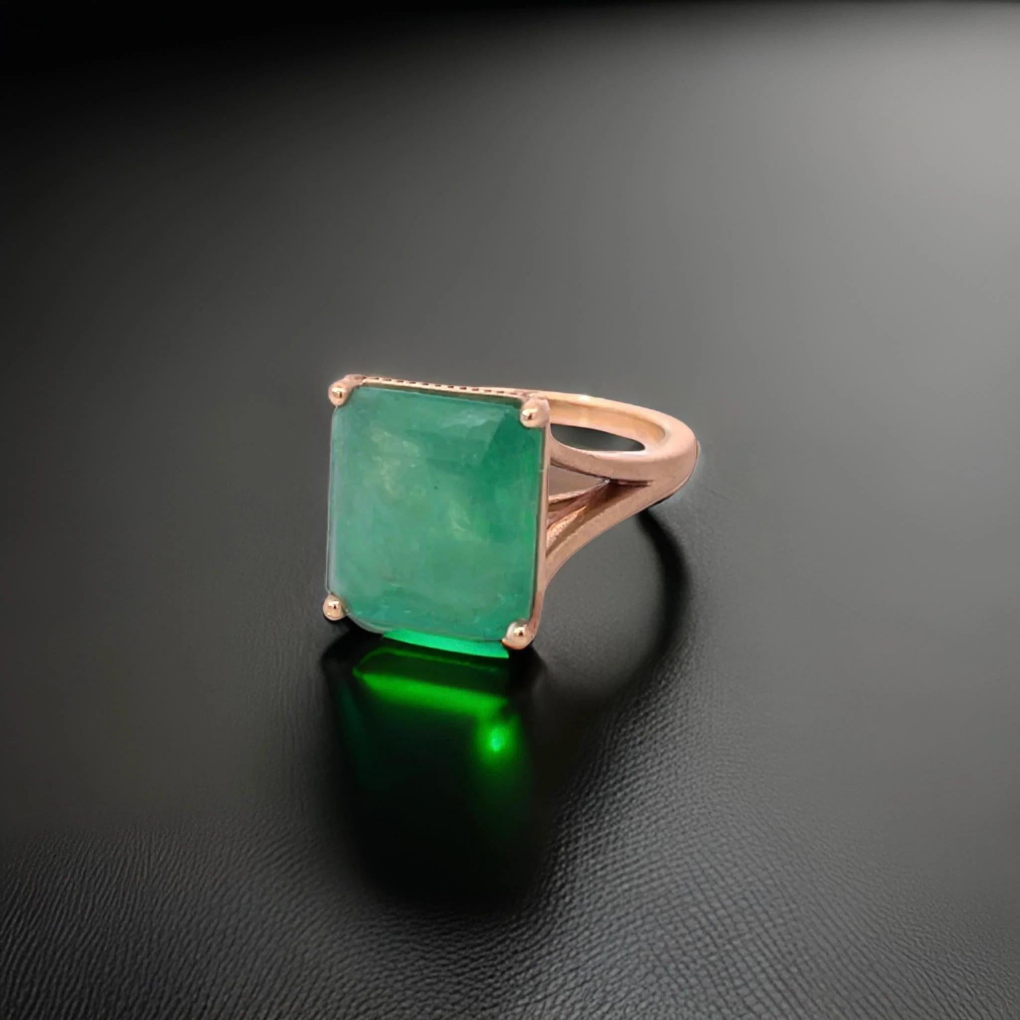 Nature Solitaire Emerald Ring 6.5 14k Yellow Gold 6.62 TCW Certified en vente 5