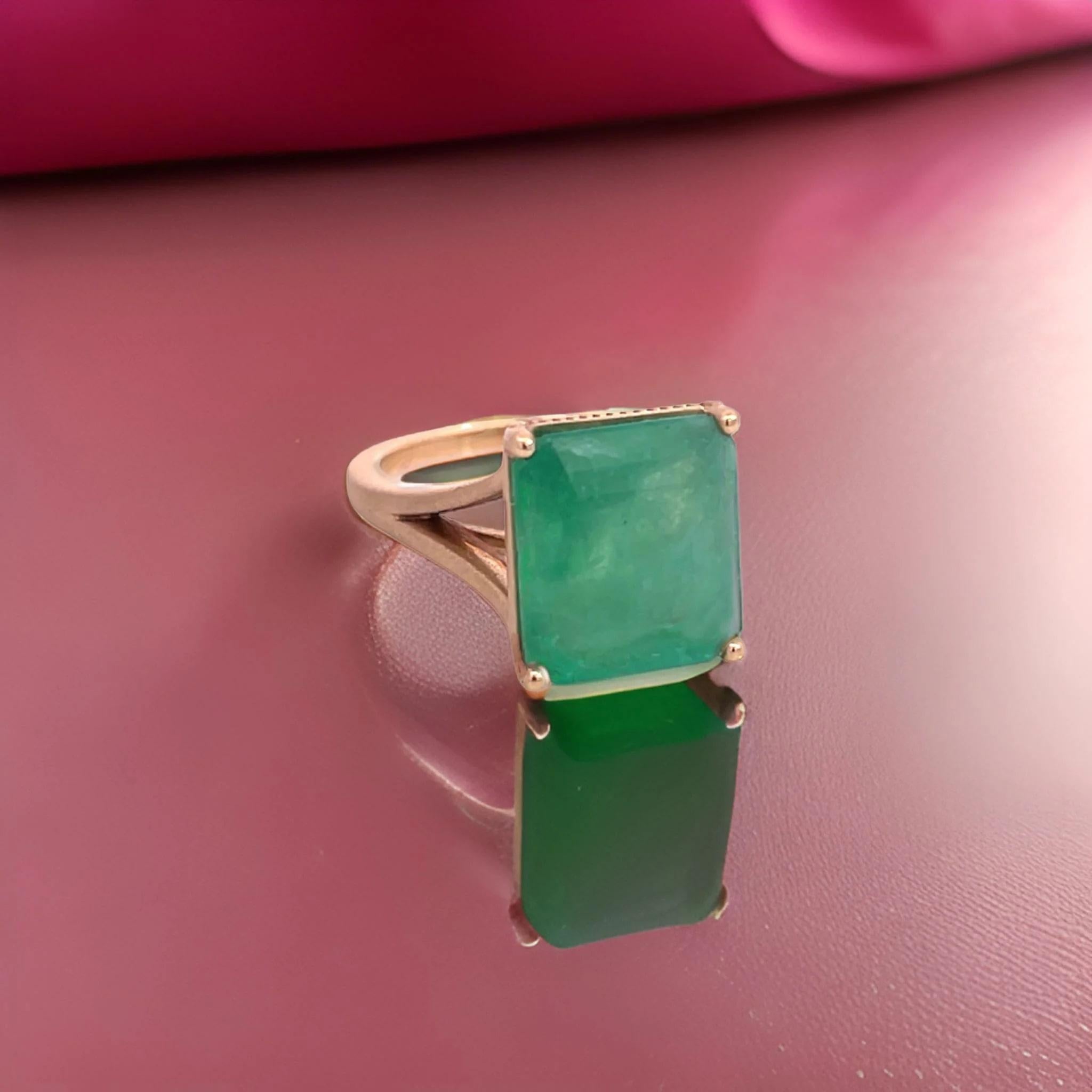 Nature Solitaire Emerald Ring 6.5 14k Yellow Gold 6.62 TCW Certified en vente 3