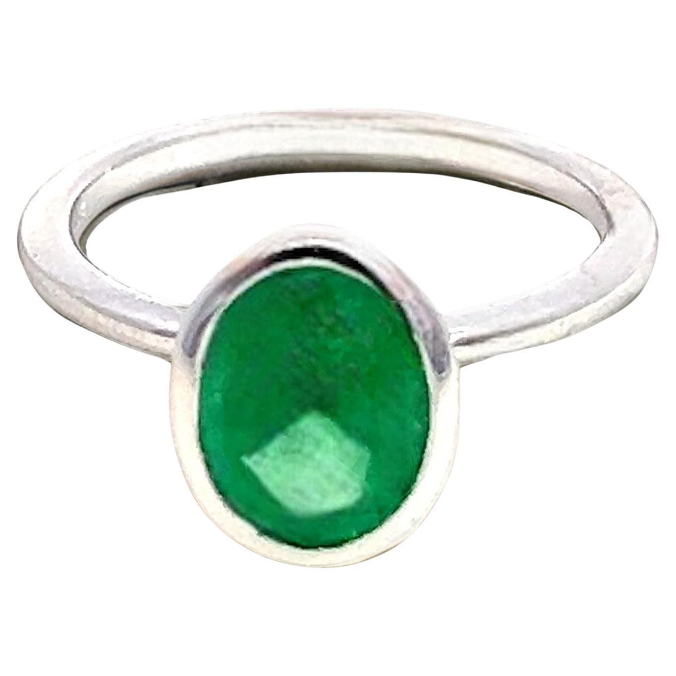 Anillo Esmeralda Solitario Natural Talla 6.5 Oro Blanco 14k 2.5 Cts Certificado