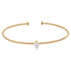 Natural Solitaire Marquise Diamond Cuff Bangle Bracelet 14 Karat Yellow Gold