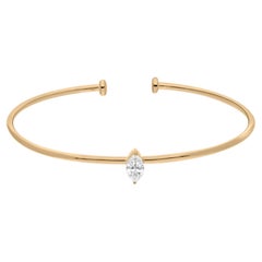Bracelet manchette solitaire en or jaune 18 carats avec diamants taille marquise