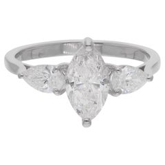 Natural Solitaire Marquise Diamond Ring 18 Karat White Gold Handmade Jewelry