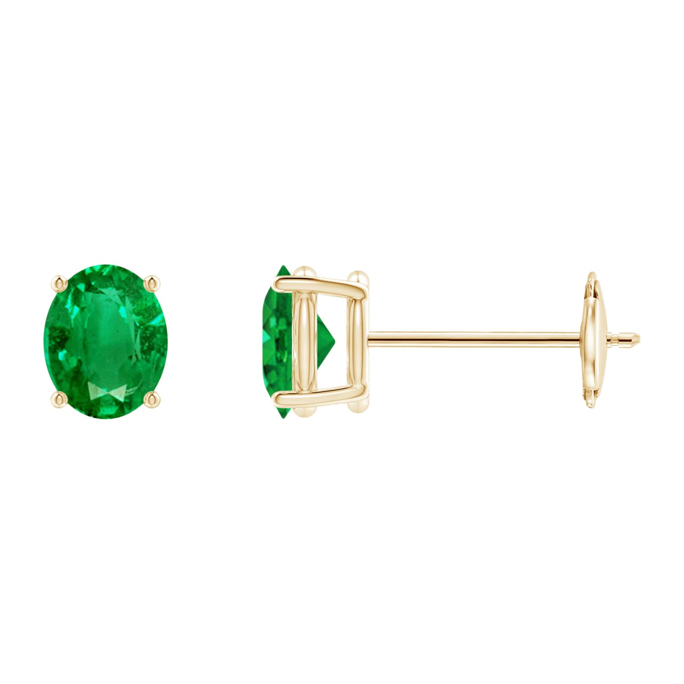 Orecchini a perno con smeraldo ovale solitario Nature 0,60 in oro giallo 14K
