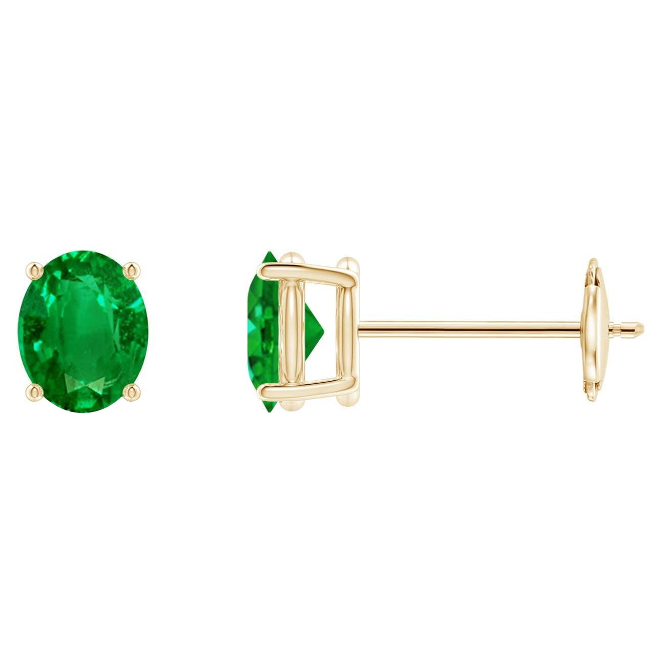 Orecchini con smeraldo ovale solitario Nature da 0,60 carati in oro giallo 14K