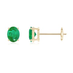 Natural Solitaire Oval 0.60ct Emerald Stud Earrings in 14K Yellow Gold