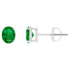 Natürlicher Solitär Oval 0.60 Karat Smaragd-Ohrstecker aus Platin