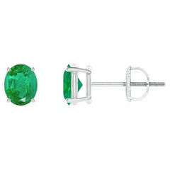 Natural Solitaire Oval 0.60ct Emerald Stud Earrings in Platinum
