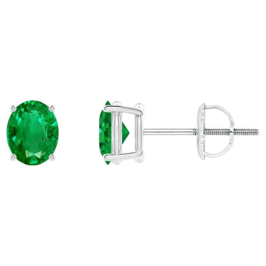 Natural Solitaire Oval 0.60ct Emerald Stud Earrings in Platinum