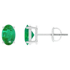 Natural Solitaire Oval 0.80ct Emerald Stud Earrings in Platinum