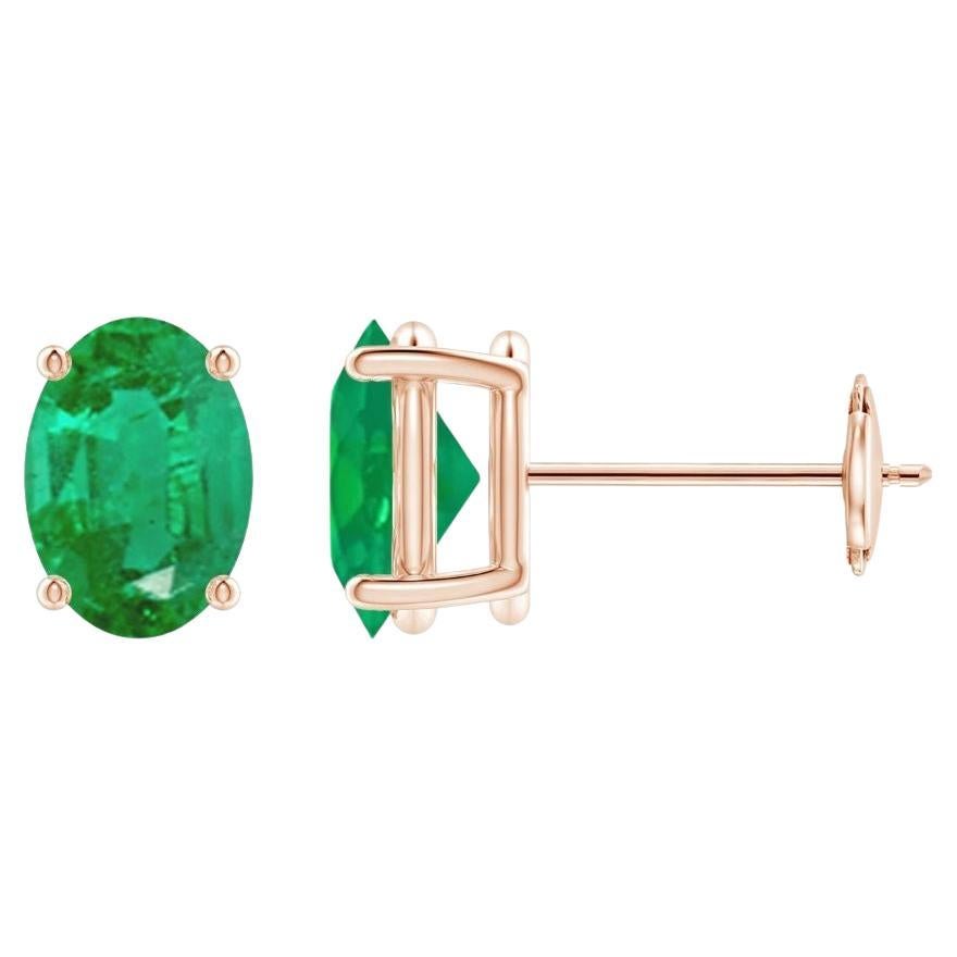 ANGARA Natural Solitaire Oval 1.32ct Emerald Stud Earrings in 14K Rose Gold