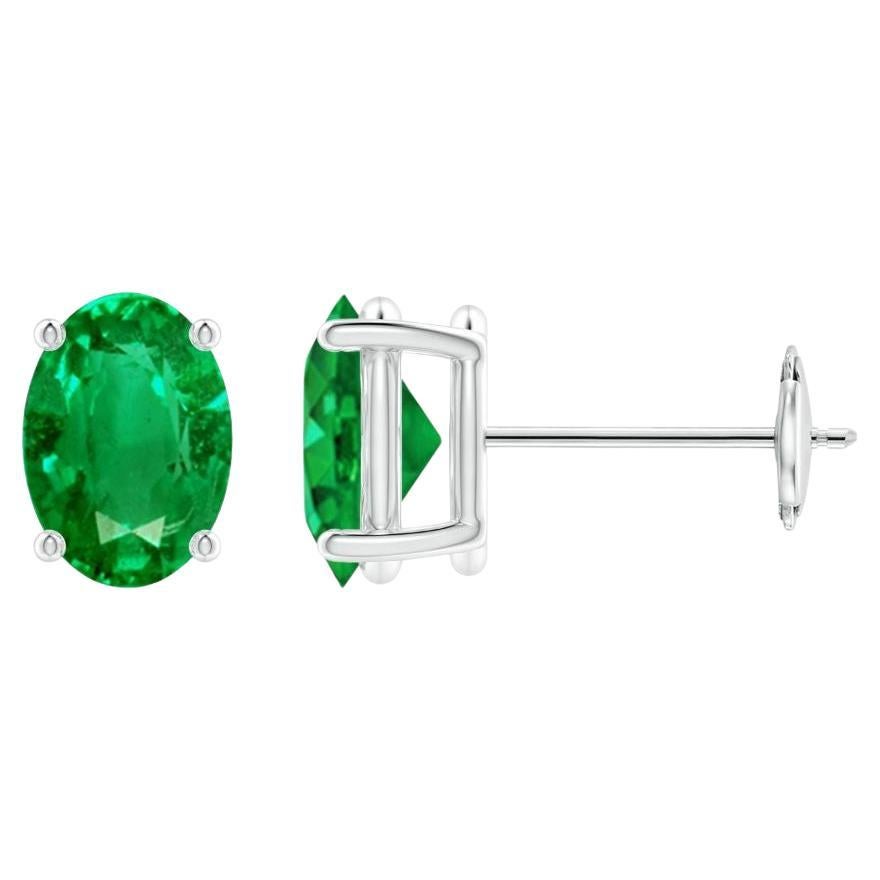 Natural Solitaire Oval 1.32ct Emerald Stud Earrings in 14K White Gold