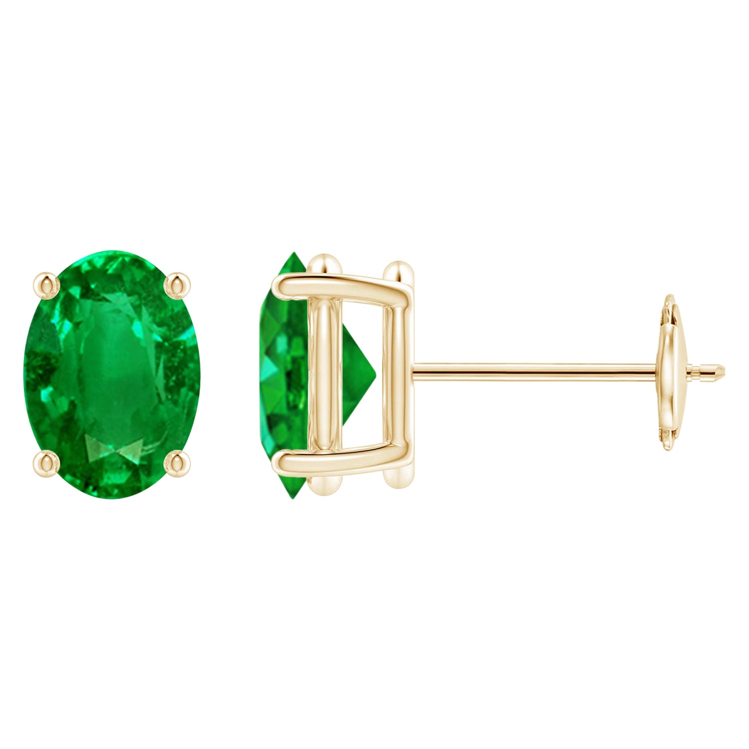 Orecchini a perno con smeraldo ovale solitario Nature da 1,32ct in oro giallo 14 carati