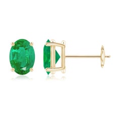 Natural Solitaire Oval 1.32ct Emerald Stud Earrings in 14K Yellow Gold 