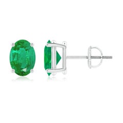 Natural Solitaire Oval 1.32ct Emerald Stud Earrings in Platinum 
