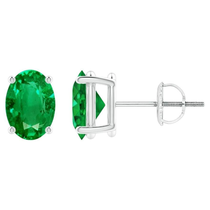 Natural Solitaire Oval 1.32ct Emerald Stud Earrings in Platinum  For Sale