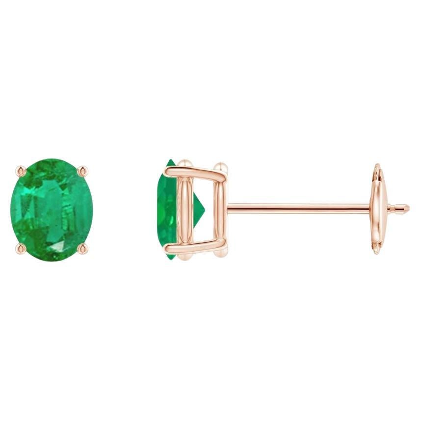 Natural Solitaire Oval Emerald Stud Earrings in 14K Rose Gold (5x4mm)